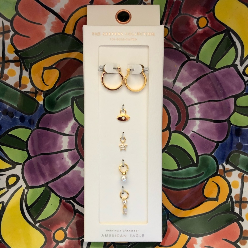American Eagle 14K gold plated earring and charm set